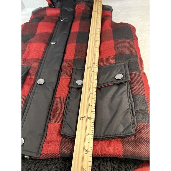 LANDS' END UNISEX READ PLAID VEST W/HOODY SHERPA LINED Size Small PERFECT! - Picture 10 of 16